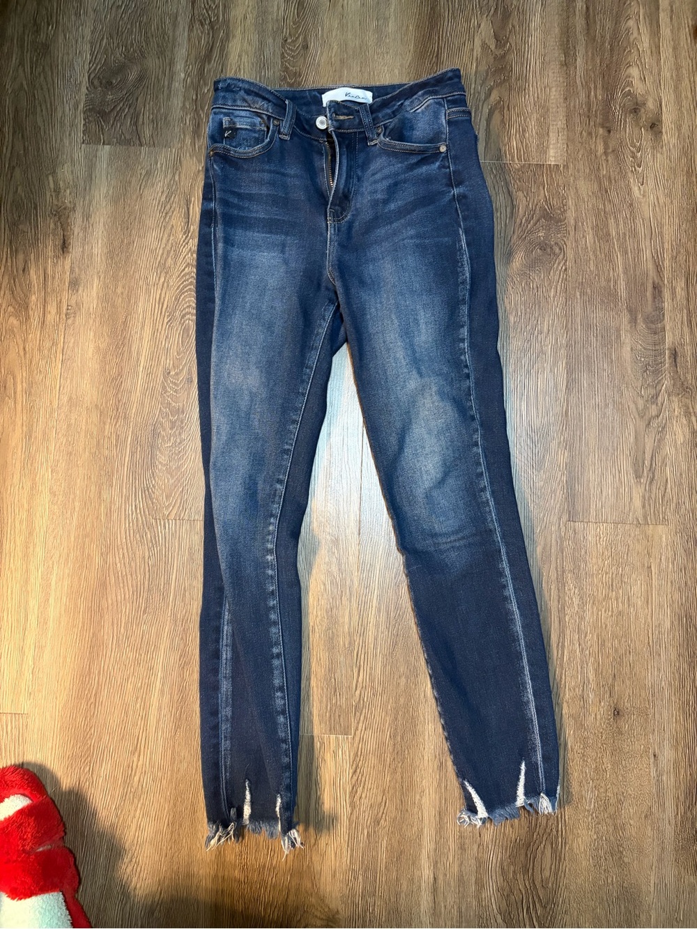 KanCan Two-Tone Dark Blue Skinny Jeans with Frayed Hem